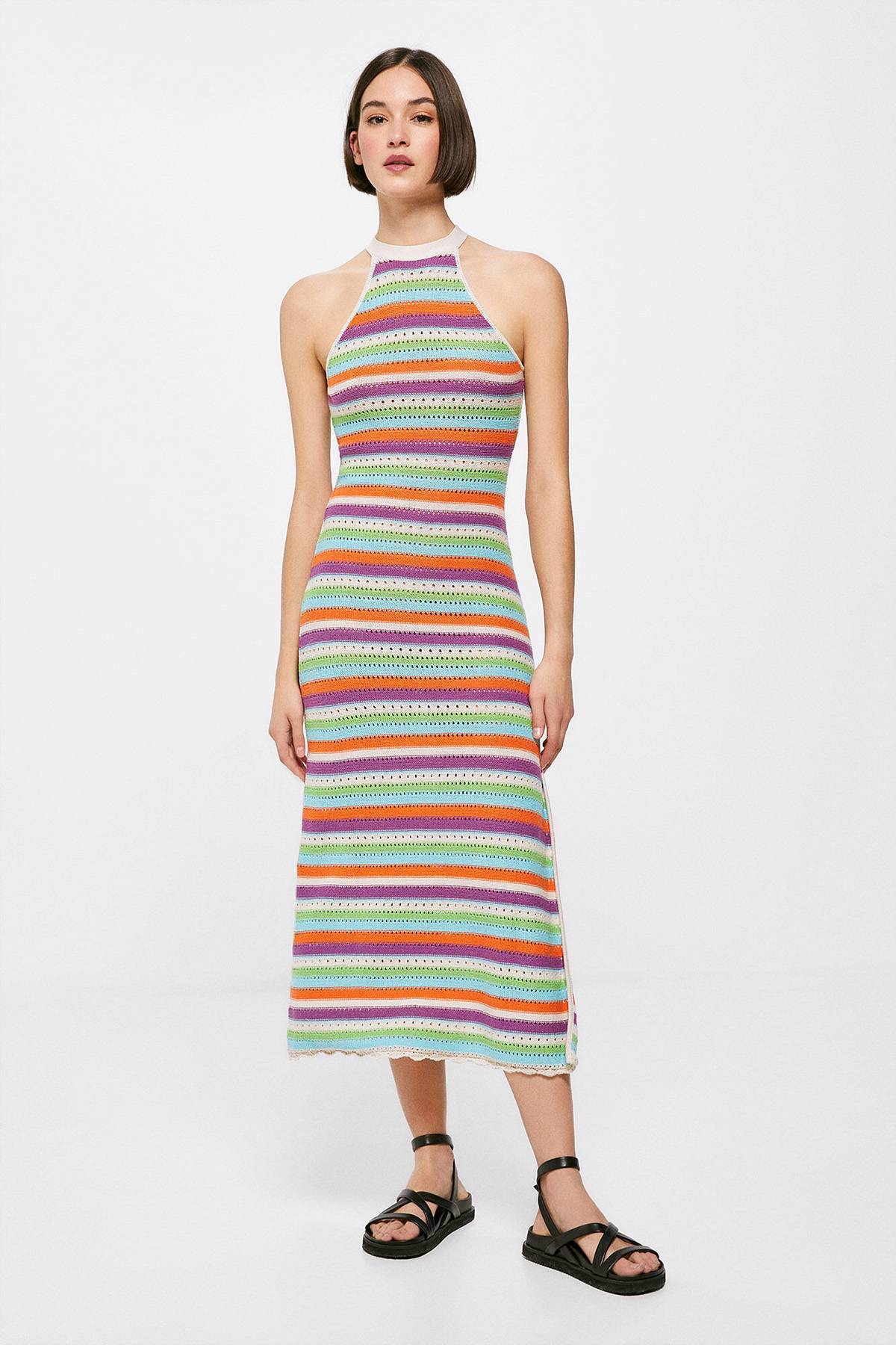 Edith Contrast Midi Dress in Natural - FINAL SALE