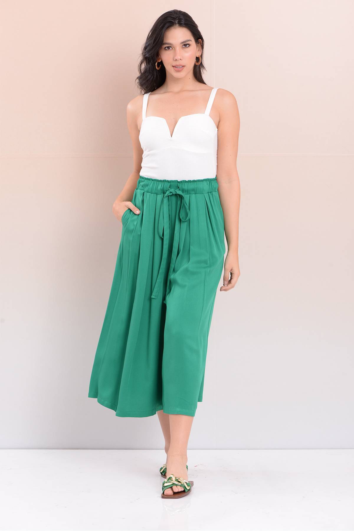 Pantalon culotte plisado hotsell