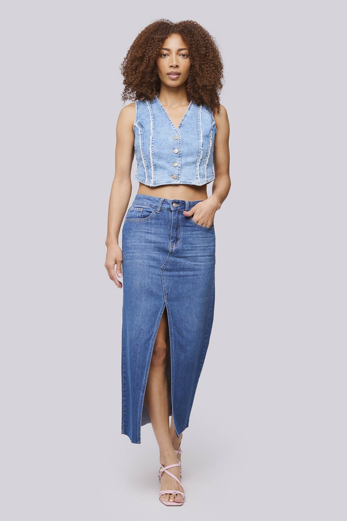 mezclilla larga falda jeans botones