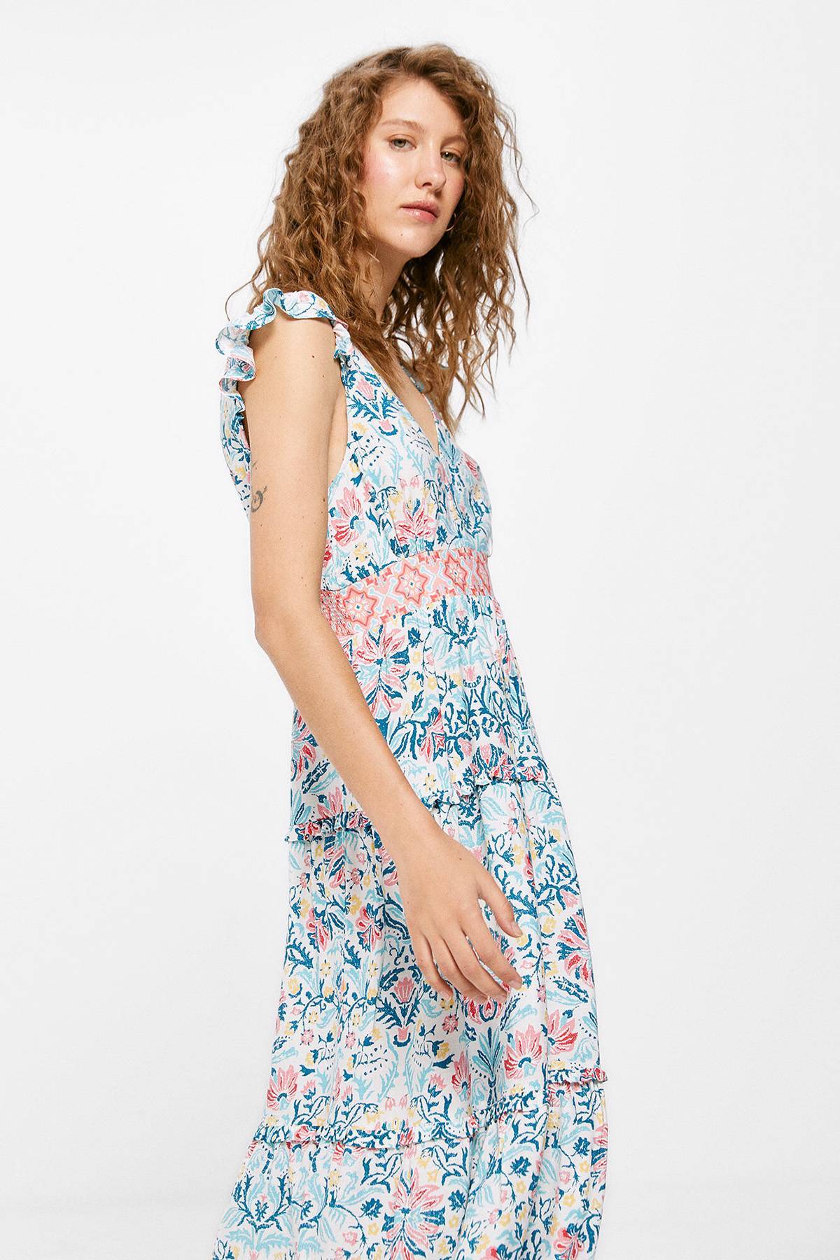 Vestido Midi All Over Print Springfield De Prati Tienda Online