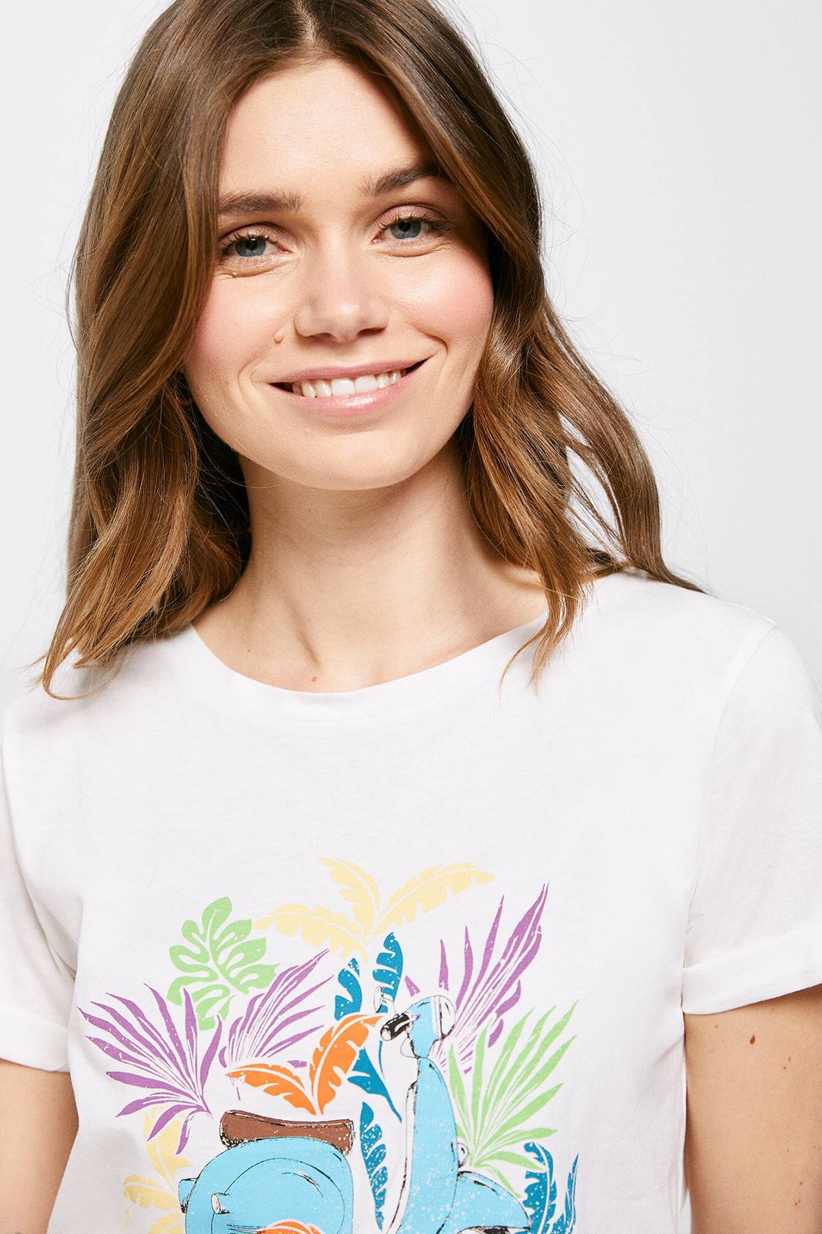 Springfield - T-shirt Col Rond Manches Courtes Femme - Tricot Léger Style Coquette