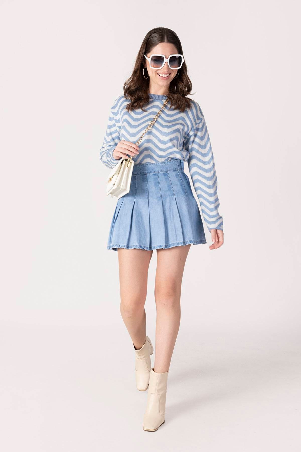 Outfit Falda Comprar Falda Pantalon Larga Falda Denim Plisada H&O