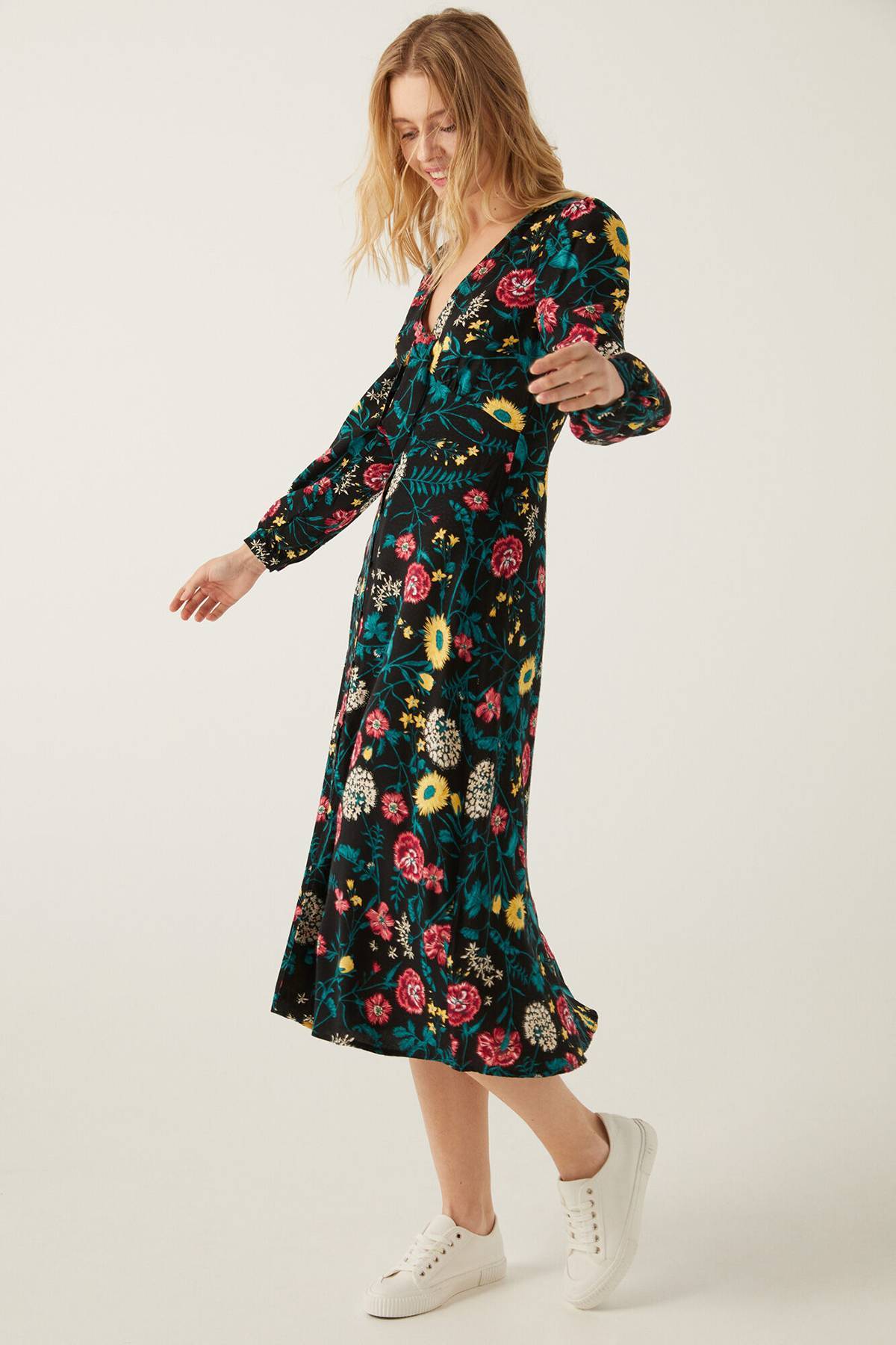 Vestido Floreado Floral Print Vestido Midi Flores Springfield