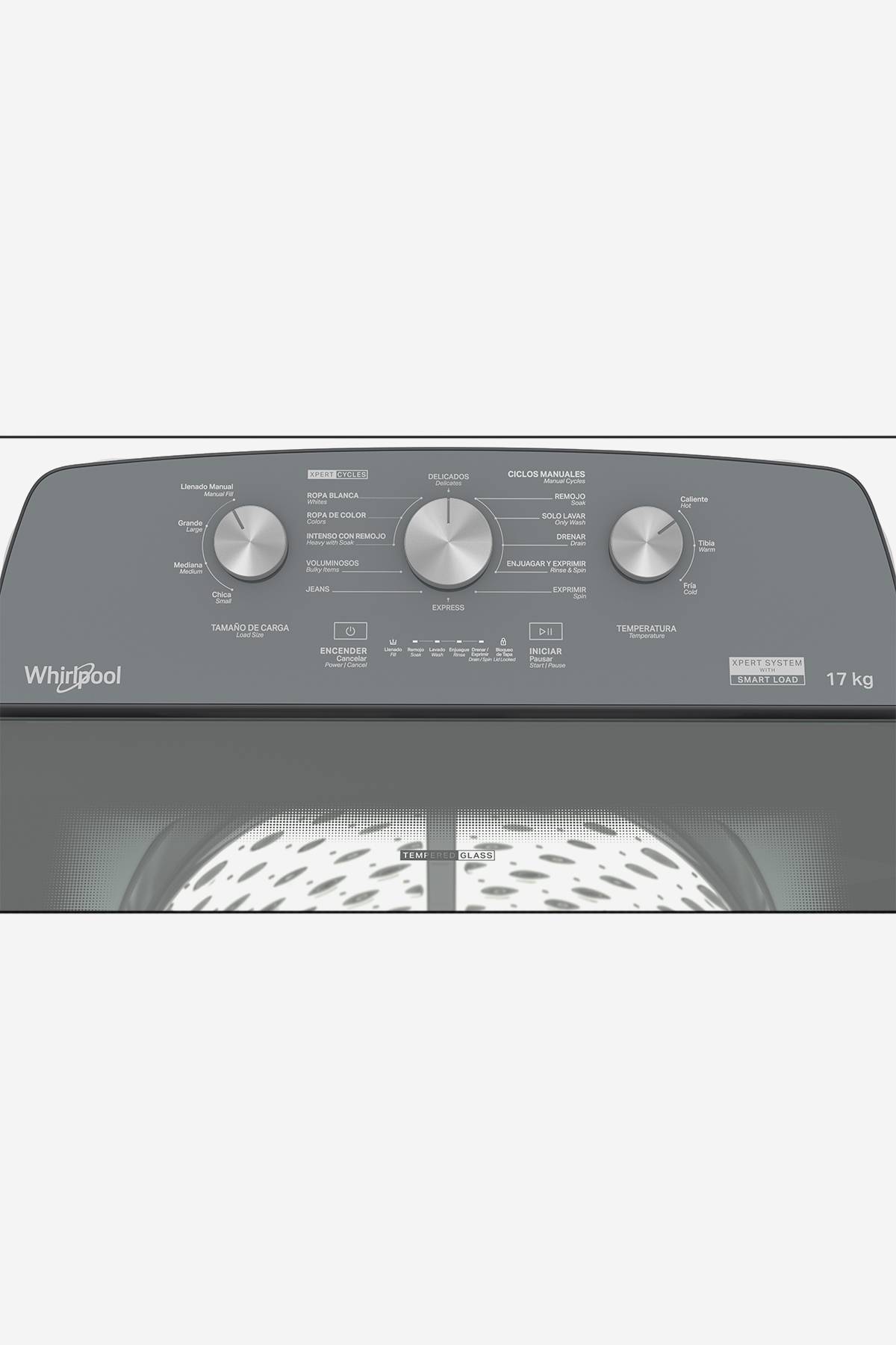 LAVADORA WHIRLPOOL 7MWTW1700EM 17 KG CARGA SUPERIOR PANEL A PERILLAS