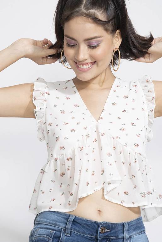 Crop Top Con Vuelos Blusas De Vuelos En Los Hombros Blusa