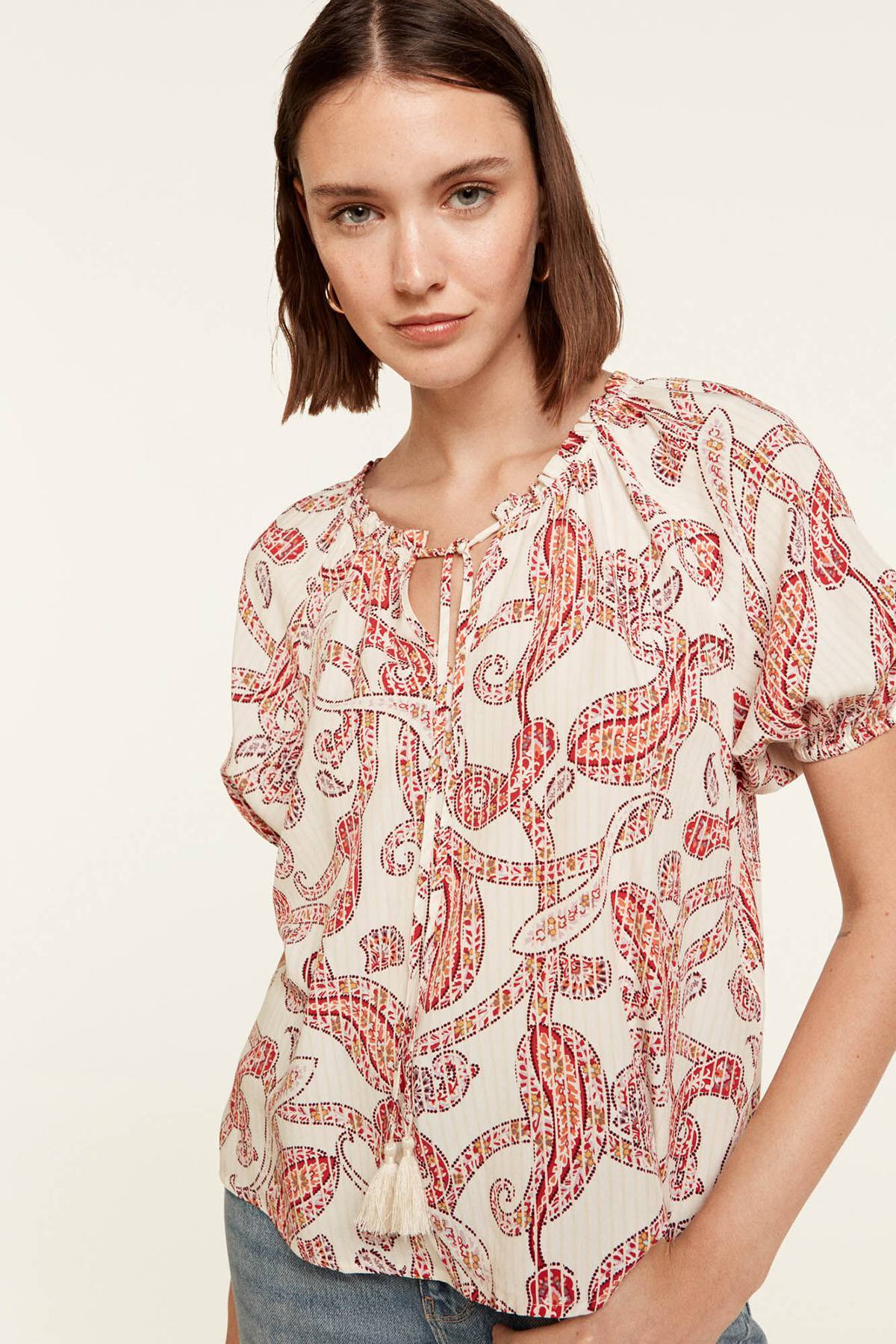 Springfield Camicetta Donna Con Volant E Ricami - Blusa Alg Crimp Bord Pico