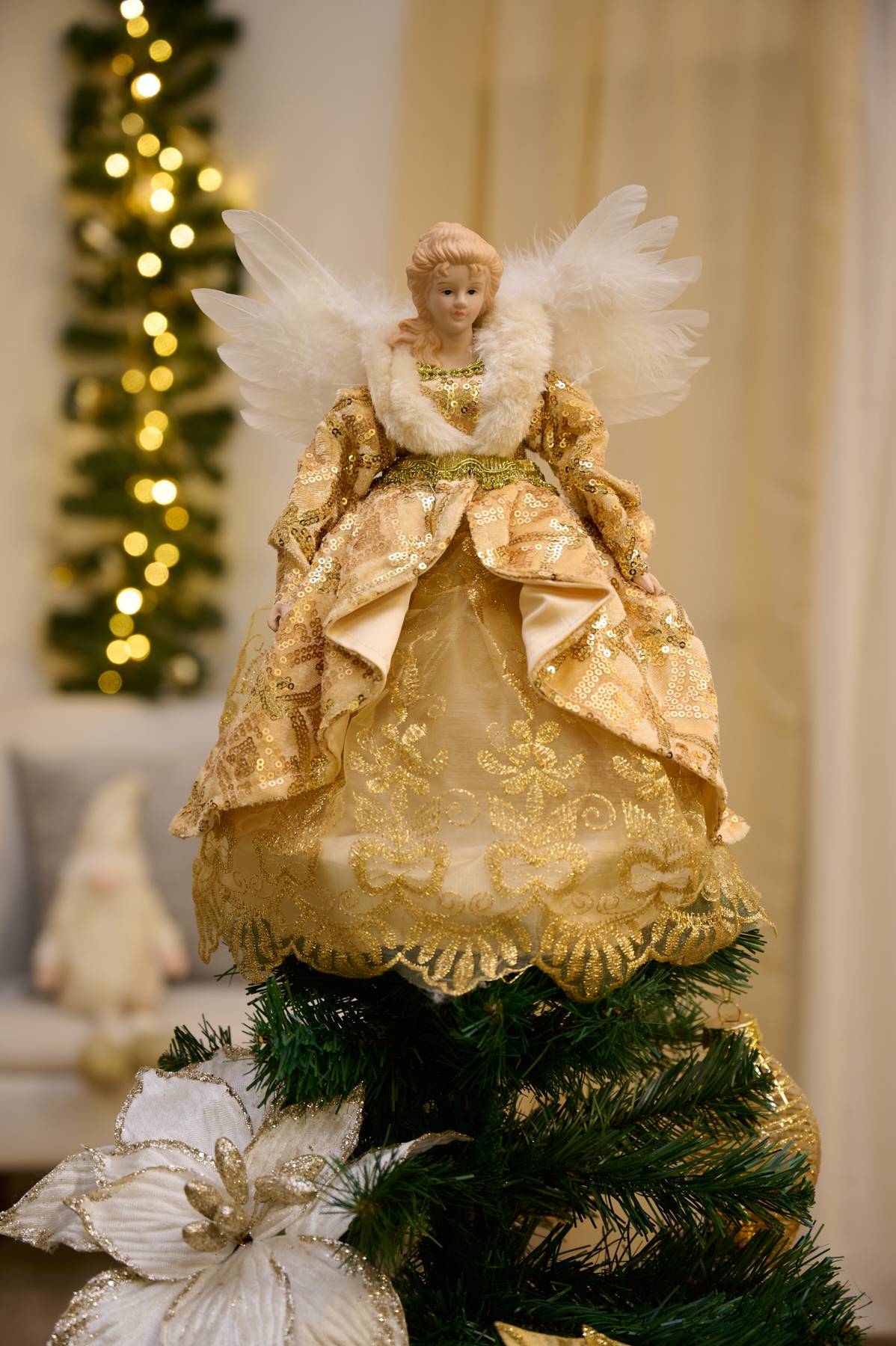 Ángel Navideño De Madera De 50 Cm: Figura Grande Con Velas Eléctricas (Blanco Natural, Estilo Montaña Mineral) - Hecho En Alemania